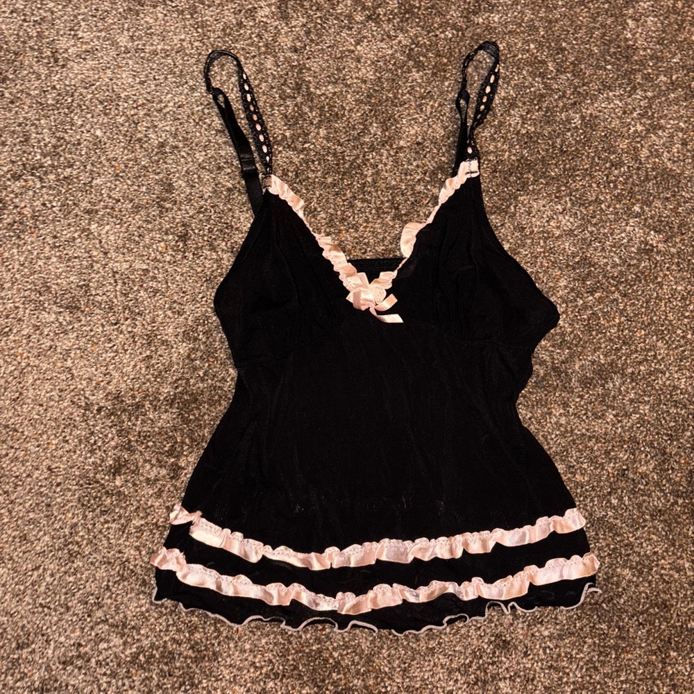 y2k Black mesh Camisole with Pink Trim